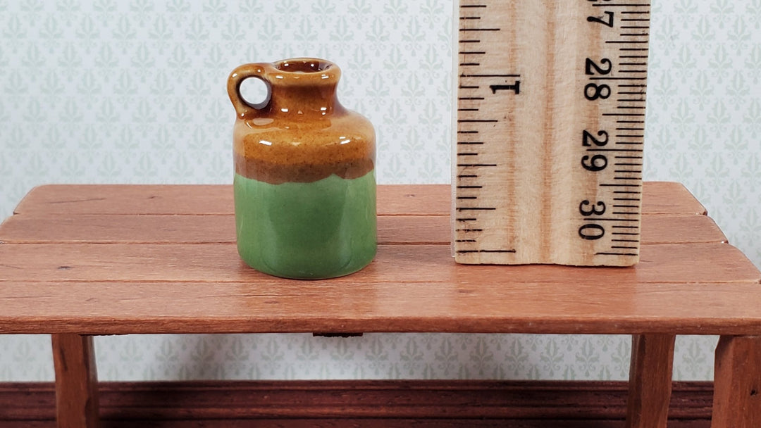 Dollhouse Large Jug with Handle Green and Brown Ceramic 1:12 Scale Miniature - Miniature Crush