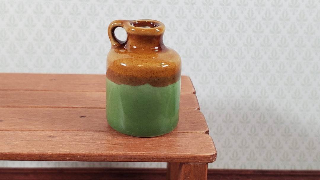 Dollhouse Large Jug with Handle Green and Brown Ceramic 1:12 Scale Miniature - Miniature Crush