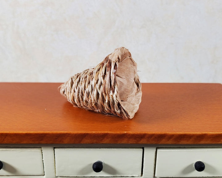 Dollhouse Large Natural Fiber Cornucopia Basket 1:12 Scale Miniature - MiniatureCrush