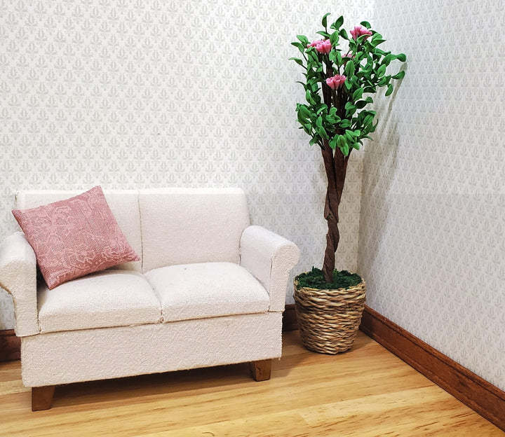 Dollhouse Large Ornamental Flowering Tree in Woven Basket 1:12 Scale Miniature - MiniatureCrush