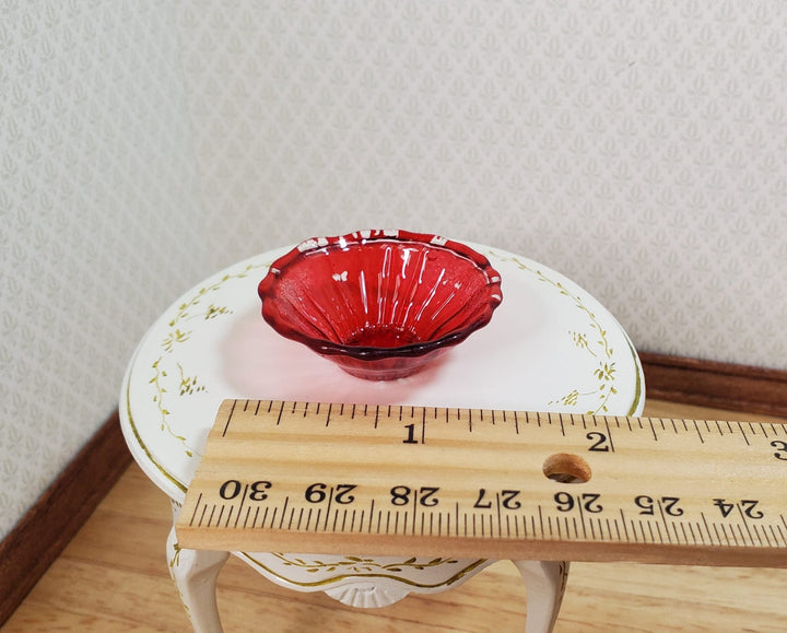Dollhouse Large Red Glass Flared Bowl 1:12 Scale Miniature Color Flaw - MiniatureCrush
