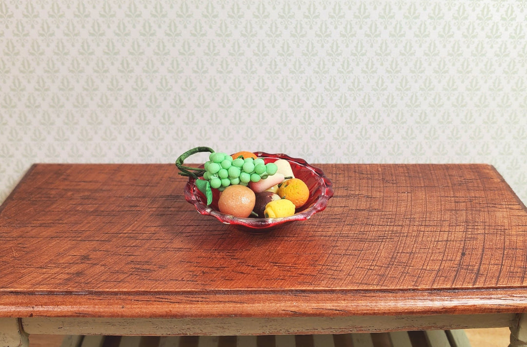 Dollhouse Large Red Glass Flared Bowl 1:12 Scale Miniature Color Flaw - MiniatureCrush