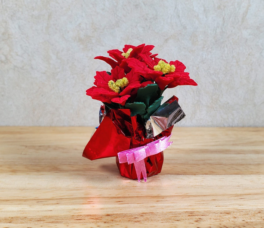 Dollhouse Large Red Poinsettias in Red Christmas Foil 1:12 Scale Miniature - MiniatureCrush