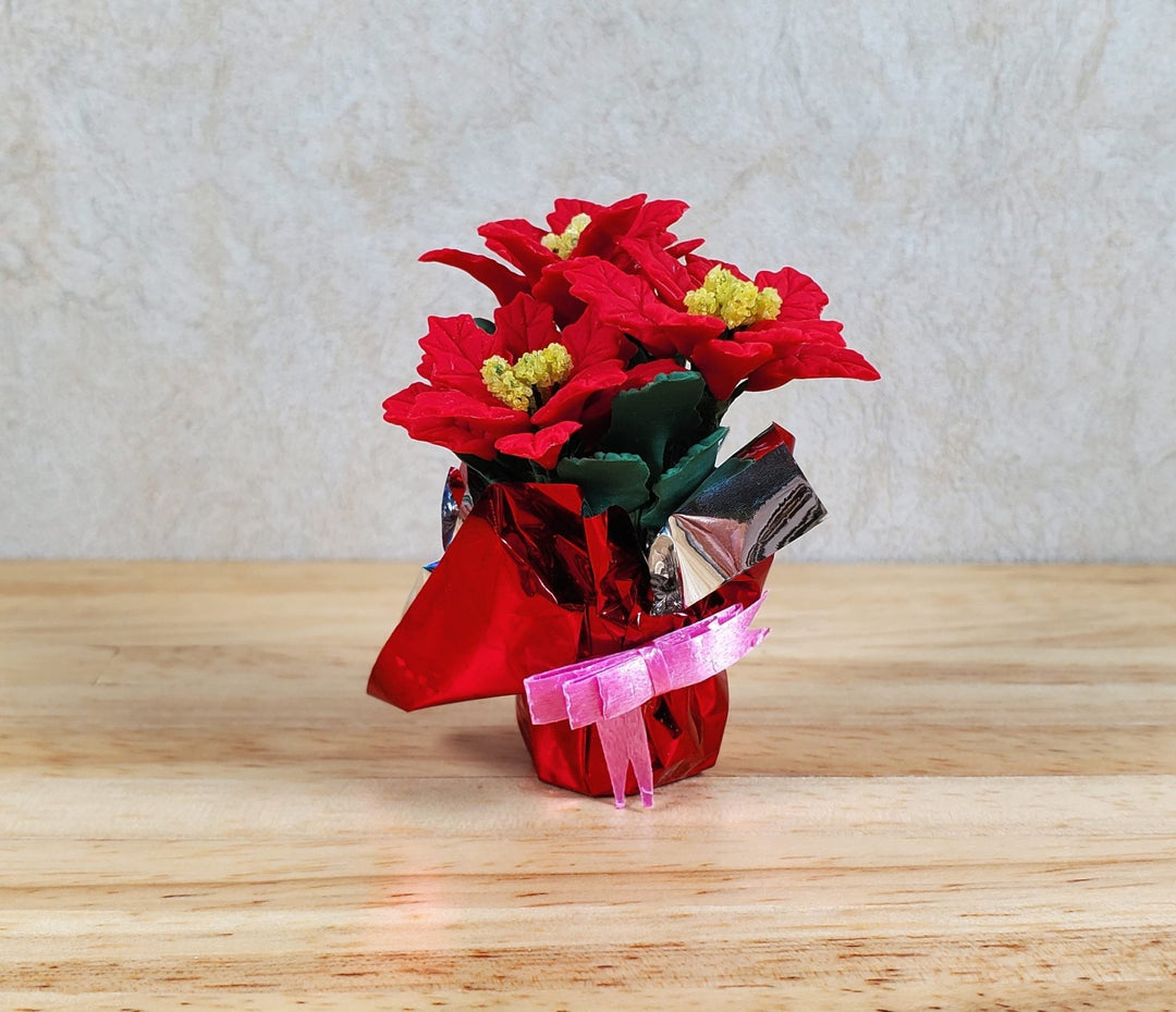 Dollhouse Large Red Poinsettias in Red Christmas Foil 1:12 Scale Miniature - MiniatureCrush