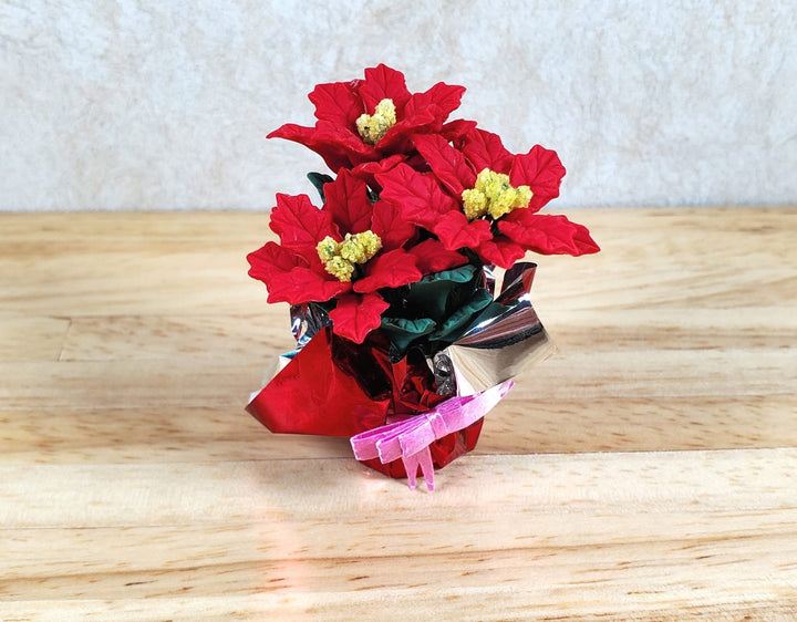 Dollhouse Large Red Poinsettias in Red Christmas Foil 1:12 Scale Miniature - MiniatureCrush