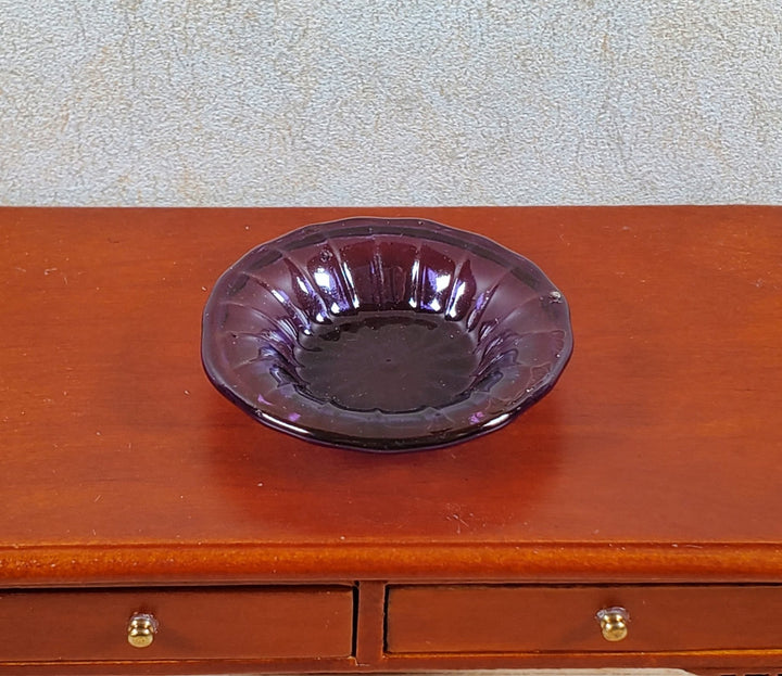 Dollhouse Large Ribbed Glass Bowl Purple 1:12 Scale Miniature Kitchen Dish - MiniatureCrush