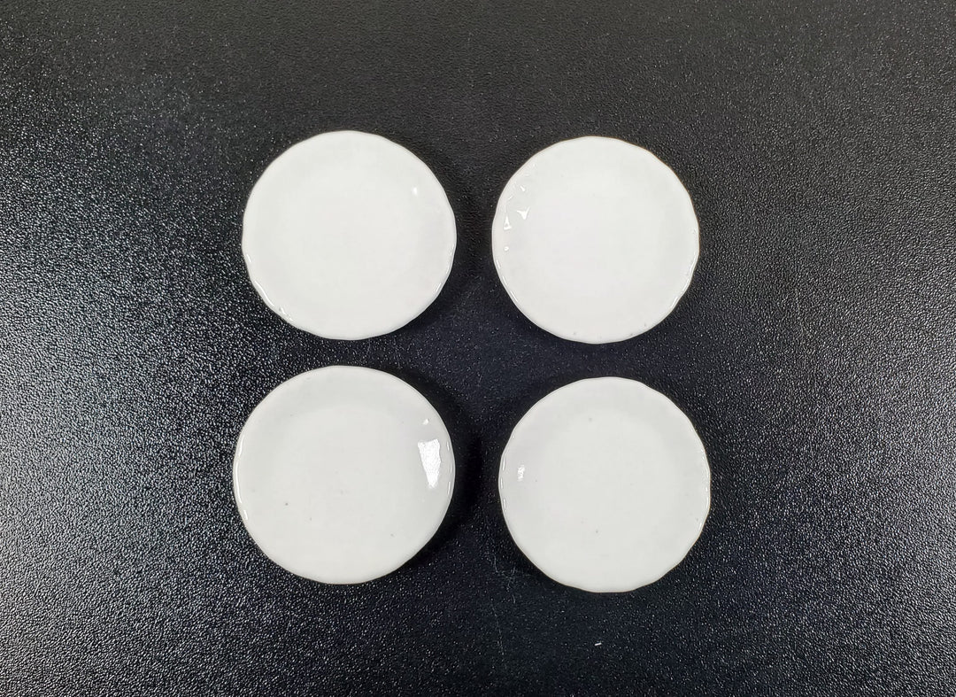 Dollhouse Large Round Plates 1:6 Scale 1 1/2" White Set of 4 Ceramic - MiniatureCrush