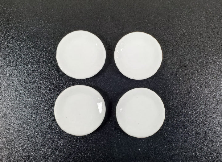 Dollhouse Large Round Plates 1:6 Scale 1 1/2" White Set of 4 Ceramic - MiniatureCrush