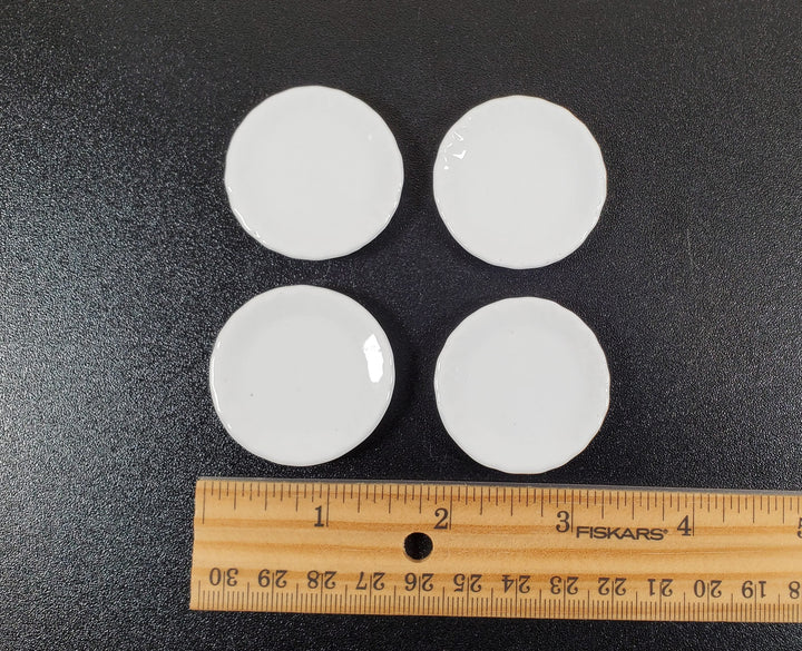 Dollhouse Large Round Plates 1:6 Scale 1 1/2" White Set of 4 Ceramic - MiniatureCrush