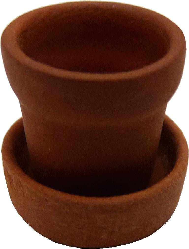 Dollhouse Large Round Terra Cotta Planter Pot with Saucer 1:12 Scale Miniature - MiniatureCrush