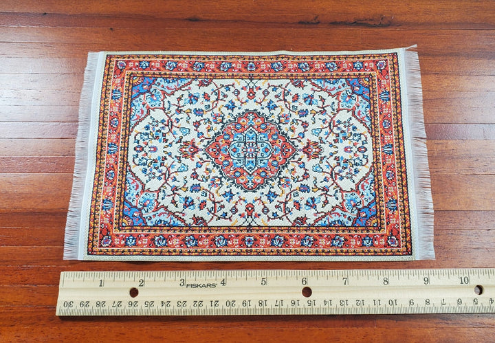 Dollhouse Large Rug Woven Fabric Red Orange Vines 1:12 Scale Miniature 9 1/4 x6 - MiniatureCrush