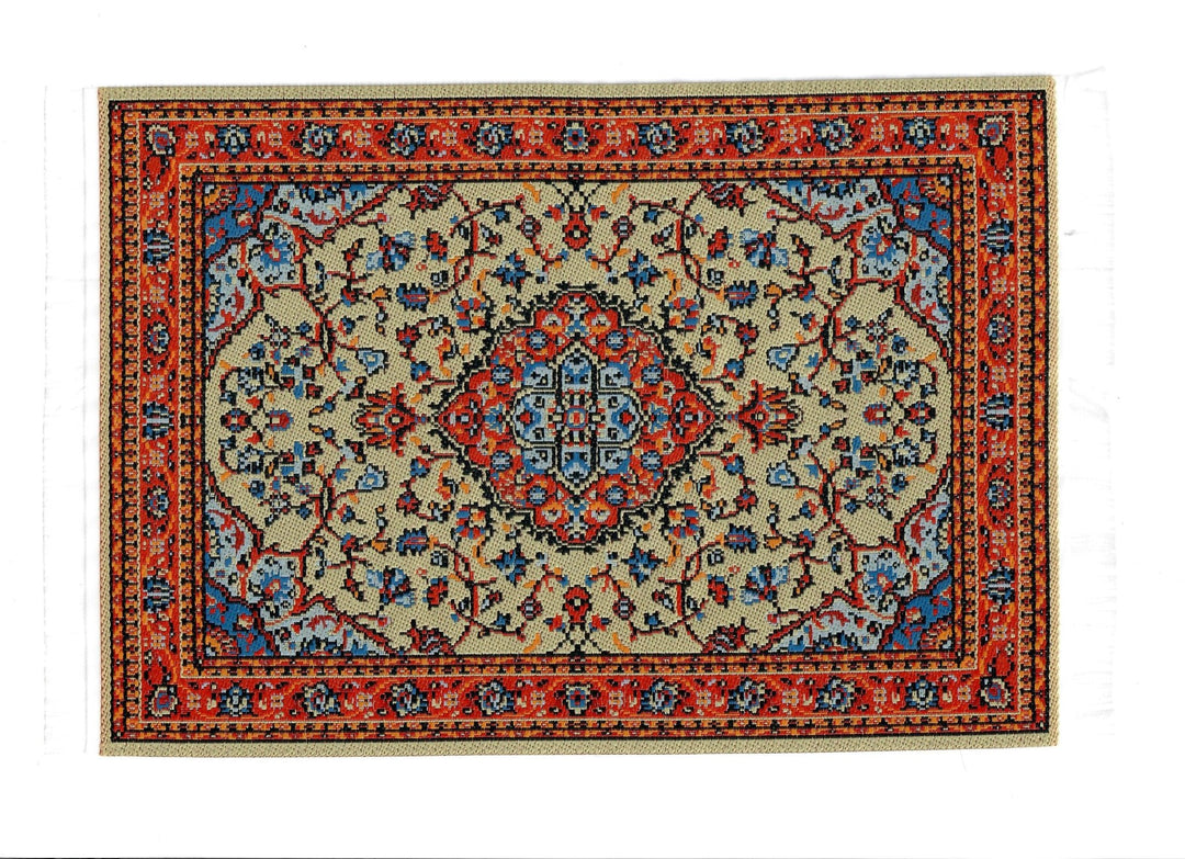 Dollhouse Large Rug Woven Fabric Red Orange Vines 1:12 Scale Miniature 9 1/4 x6 - MiniatureCrush