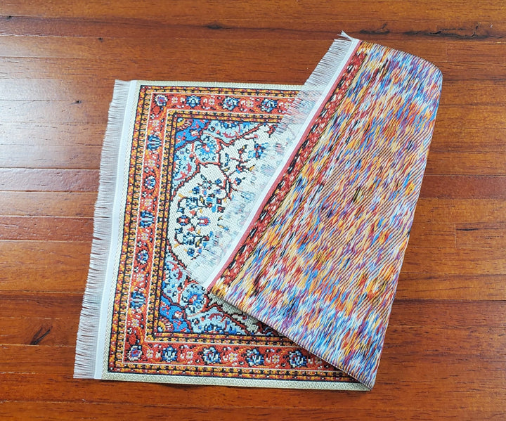 Dollhouse Large Rug Woven Fabric Red Orange Vines 1:12 Scale Miniature 9 1/4 x6 - MiniatureCrush