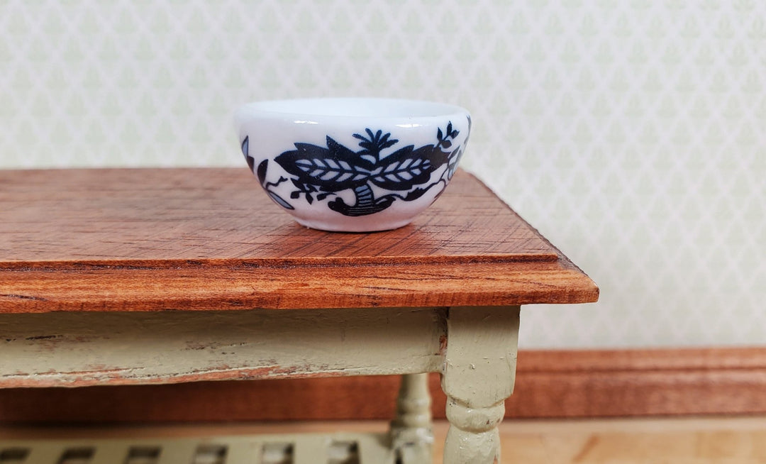 Dollhouse Large Serving Bowl Ceramic Blue White Floral 1:12 Scale Miniature - MiniatureCrush