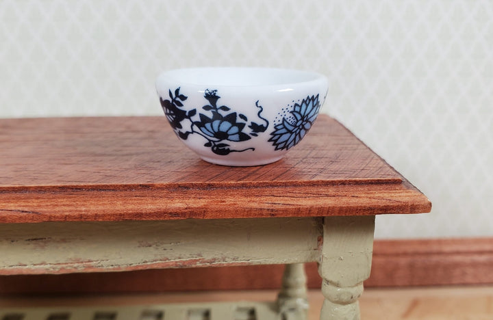 Dollhouse Large Serving Bowl Ceramic Blue White Floral 1:12 Scale Miniature - MiniatureCrush