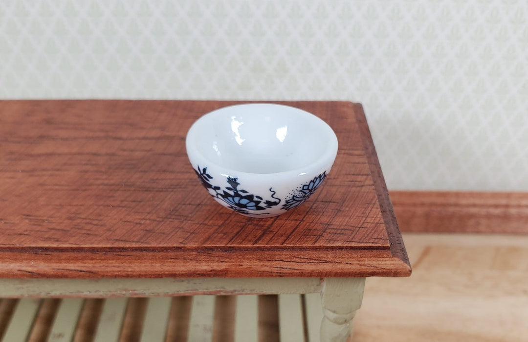 Dollhouse Large Serving Bowl Ceramic Blue White Floral 1:12 Scale Miniature - MiniatureCrush