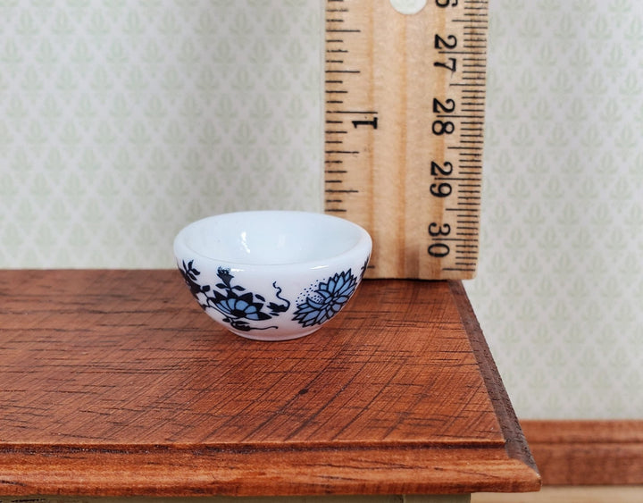 Dollhouse Large Serving Bowl Ceramic Blue White Floral 1:12 Scale Miniature - MiniatureCrush