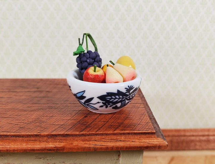 Dollhouse Large Serving Bowl Ceramic Blue White Floral 1:12 Scale Miniature - MiniatureCrush