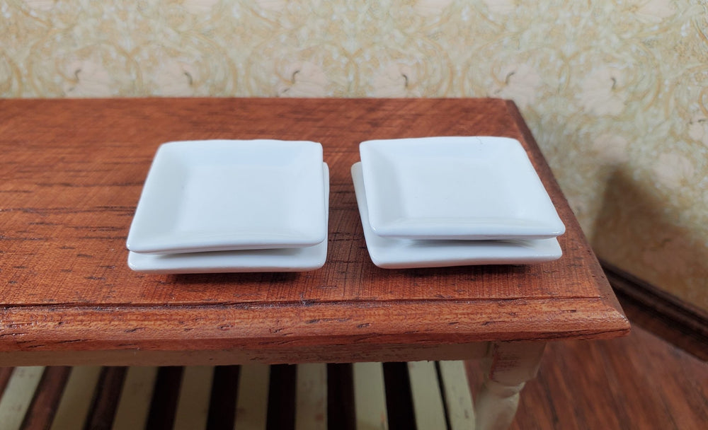 Dollhouse Large Square White Porcelain Plates Set of 4 1:12 Scale Miniature - MiniatureCrush