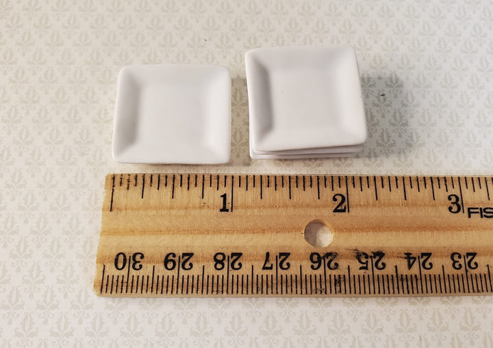Dollhouse Large Square White Porcelain Plates Set of 4 1:12 Scale Miniature - MiniatureCrush