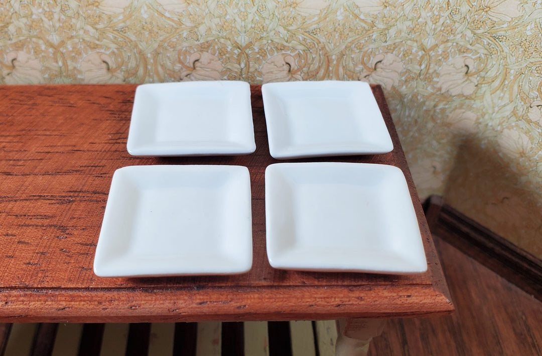 Dollhouse Large Square White Porcelain Plates Set of 4 1:12 Scale Miniature - MiniatureCrush