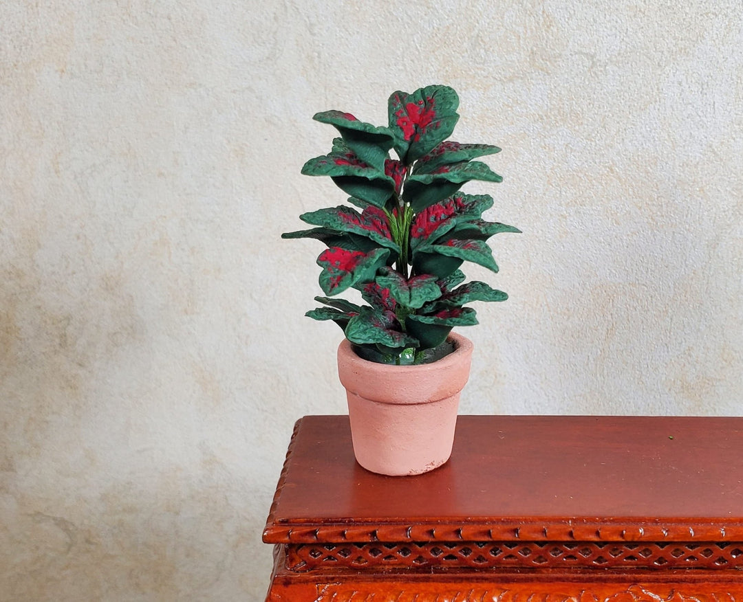 Dollhouse Large Tropical Houseplant Dark Green with Red Leaves 1:12 Scale - MiniatureCrush