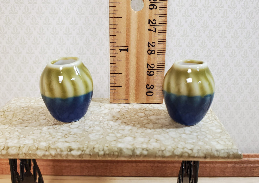 Dollhouse Large Vase Blue & Green Swirl Patterned Ceramic 1:12 Scale Miniature - MiniatureCrush