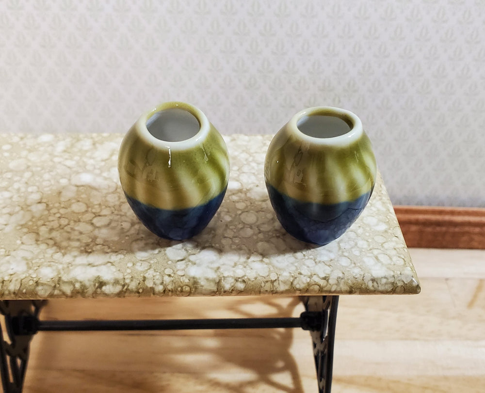 Dollhouse Large Vase Blue & Green Swirl Patterned Ceramic 1:12 Scale Miniature - MiniatureCrush