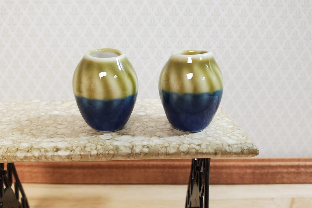 Dollhouse Large Vase Blue & Green Swirl Patterned Ceramic 1:12 Scale Miniature - MiniatureCrush