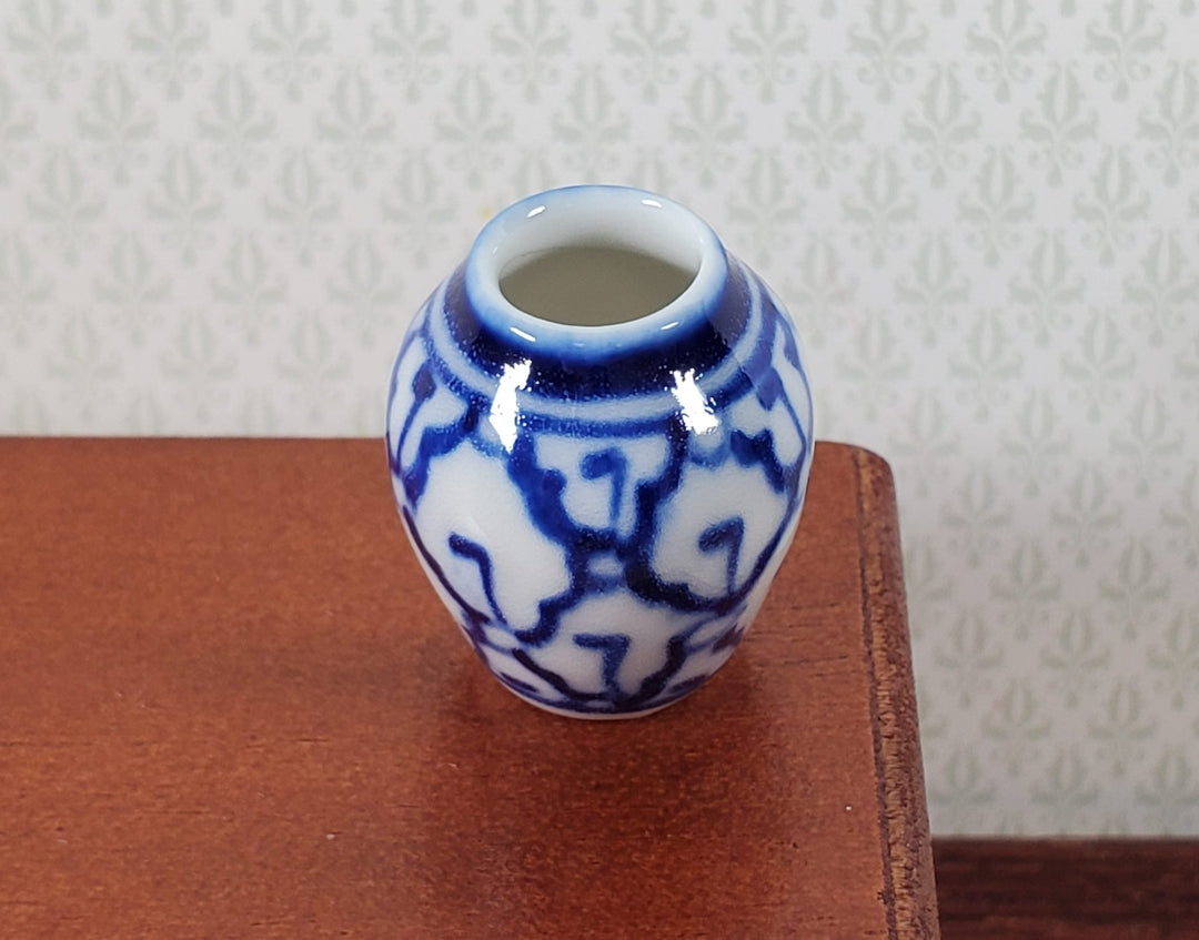 Dollhouse Large Vase Blue & White Patterned Ceramic 1:12 Scale Miniature 7/8" - Miniature Crush