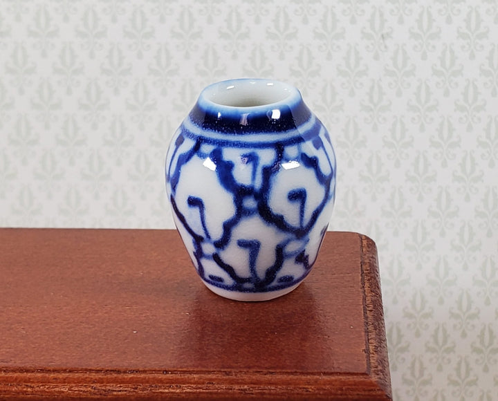 Dollhouse Large Vase Blue & White Patterned Ceramic 1:12 Scale Miniature 7/8" - Miniature Crush