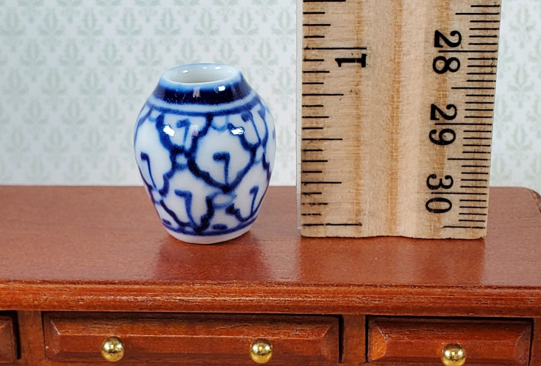 Dollhouse Large Vase Blue & White Patterned Ceramic 1:12 Scale Miniature 7/8" - Miniature Crush