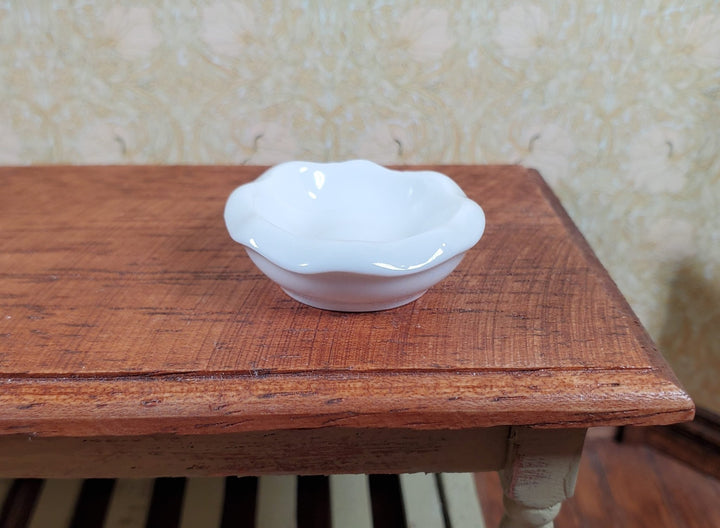 Dollhouse Large White Fluted Ceramic Bowl 1:12 Scale Miniature - MiniatureCrush