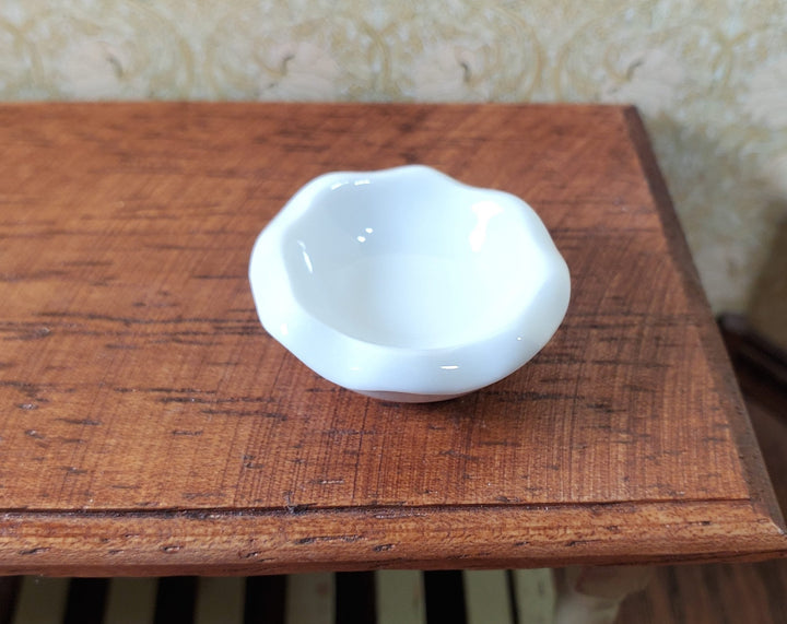 Dollhouse Large White Fluted Ceramic Bowl 1:12 Scale Miniature - MiniatureCrush