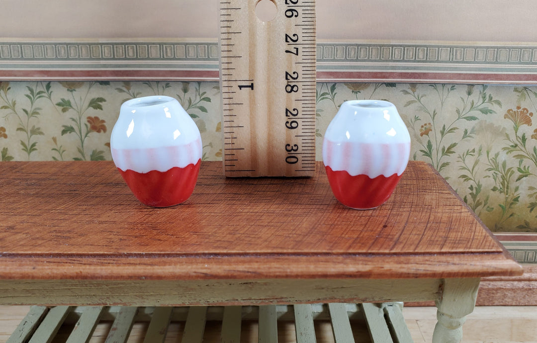 Dollhouse Large White Red Pink Swirl Patterned Ceramic Vase 1:12 Scale Miniature - MiniatureCrush
