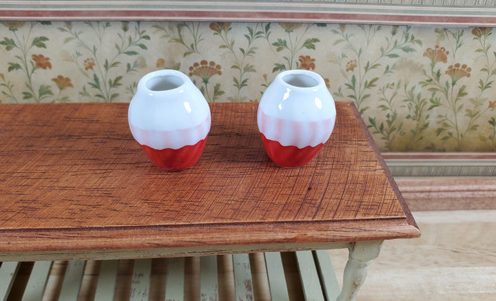 Dollhouse Large White Red Pink Swirl Patterned Ceramic Vase 1:12 Scale Miniature - MiniatureCrush