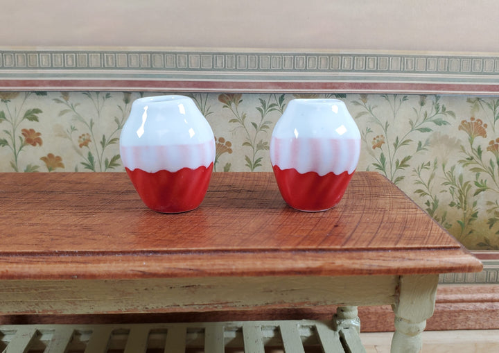 Dollhouse Large White Red Pink Swirl Patterned Ceramic Vase 1:12 Scale Miniature - MiniatureCrush