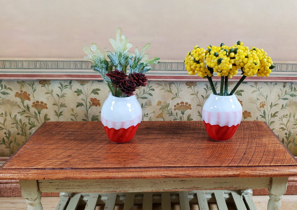 Dollhouse Large White Red Pink Swirl Patterned Ceramic Vase 1:12 Scale Miniature - MiniatureCrush
