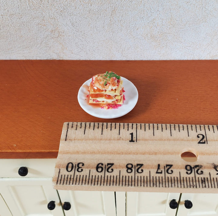 Dollhouse Lasagna on a White Ceramic Plate 1:12 Scale Miniature Food Kitchen - MiniatureCrush