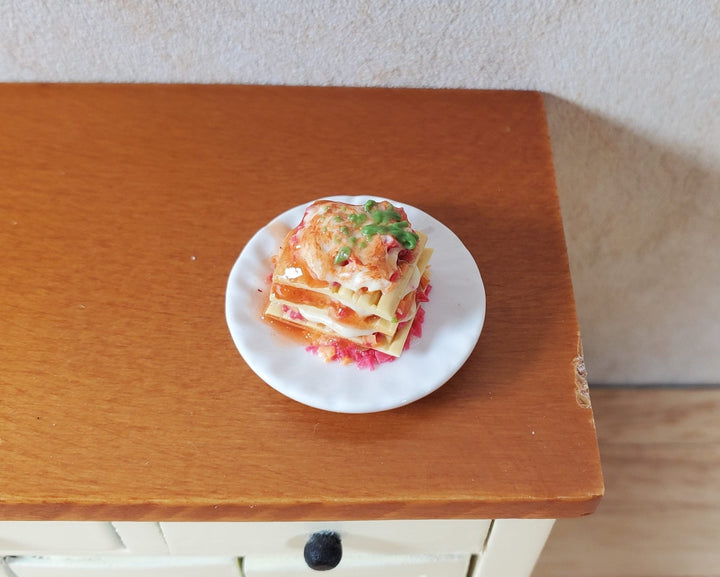 Dollhouse Lasagna on a White Ceramic Plate 1:12 Scale Miniature Food Kitchen - MiniatureCrush