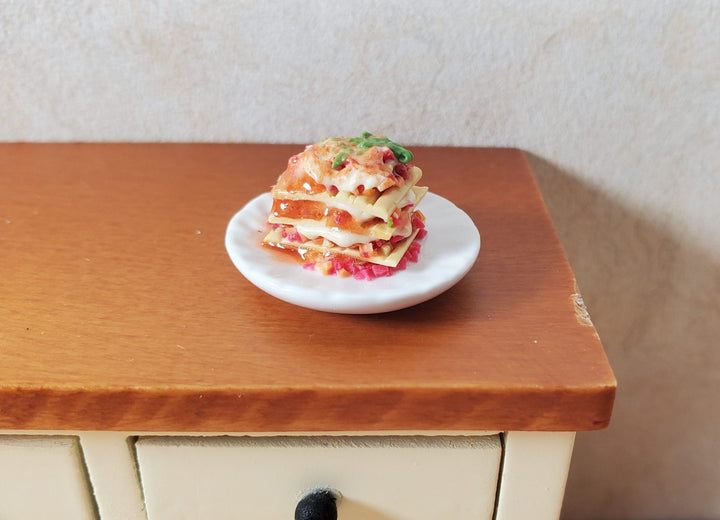 Dollhouse Lasagna on a White Ceramic Plate 1:12 Scale Miniature Food Kitchen - MiniatureCrush