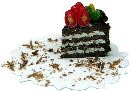 Dollhouse Last Piece of Chocolate Cake on Doily 1:12 Scale Miniature Food Bakery - MiniatureCrush