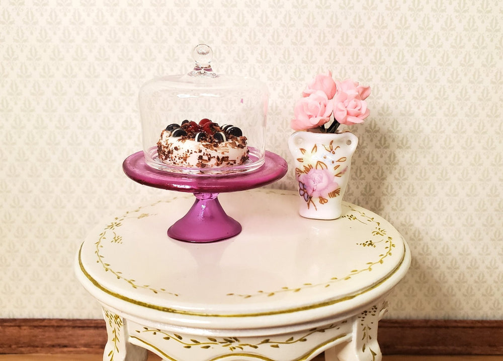 Dollhouse Lavender Glass Cake Stand with Cover 1:12 Scale Miniature Kitchen - MiniatureCrush