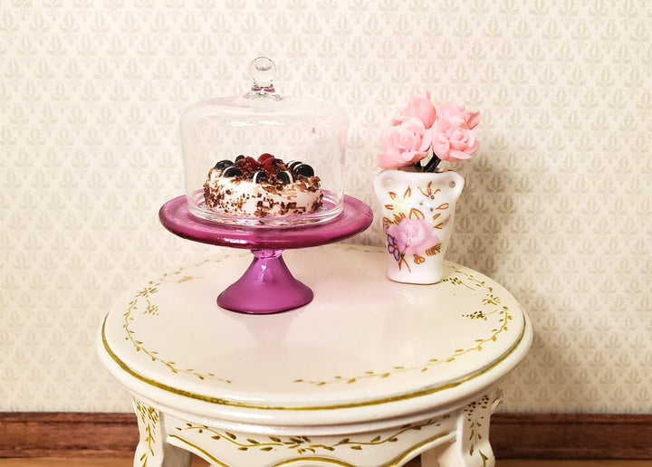 Dollhouse Lavender Glass Cake Stand with Cover 1:12 Scale Miniature Kitchen - MiniatureCrush