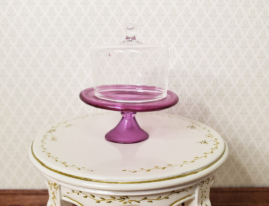 Dollhouse Lavender Glass Cake Stand with Cover 1:12 Scale Miniature Kitchen - MiniatureCrush
