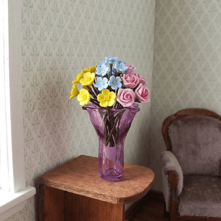 Dollhouse Lavender Glass Ruffled Vase 1:12 Scale Miniature Decoration - MiniatureCrush