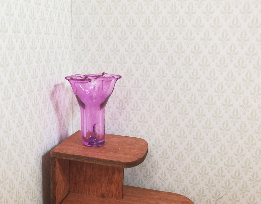 Dollhouse Lavender Glass Ruffled Vase 1:12 Scale Miniature Decoration - MiniatureCrush