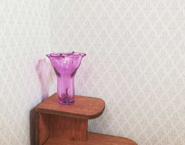 Dollhouse Lavender Glass Ruffled Vase 1:12 Scale Miniature Decoration - MiniatureCrush