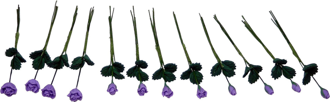 Dollhouse Lavender Roses Long Stem Loose Bouquet One Dozen 1:12 Scale Miniature - MiniatureCrush