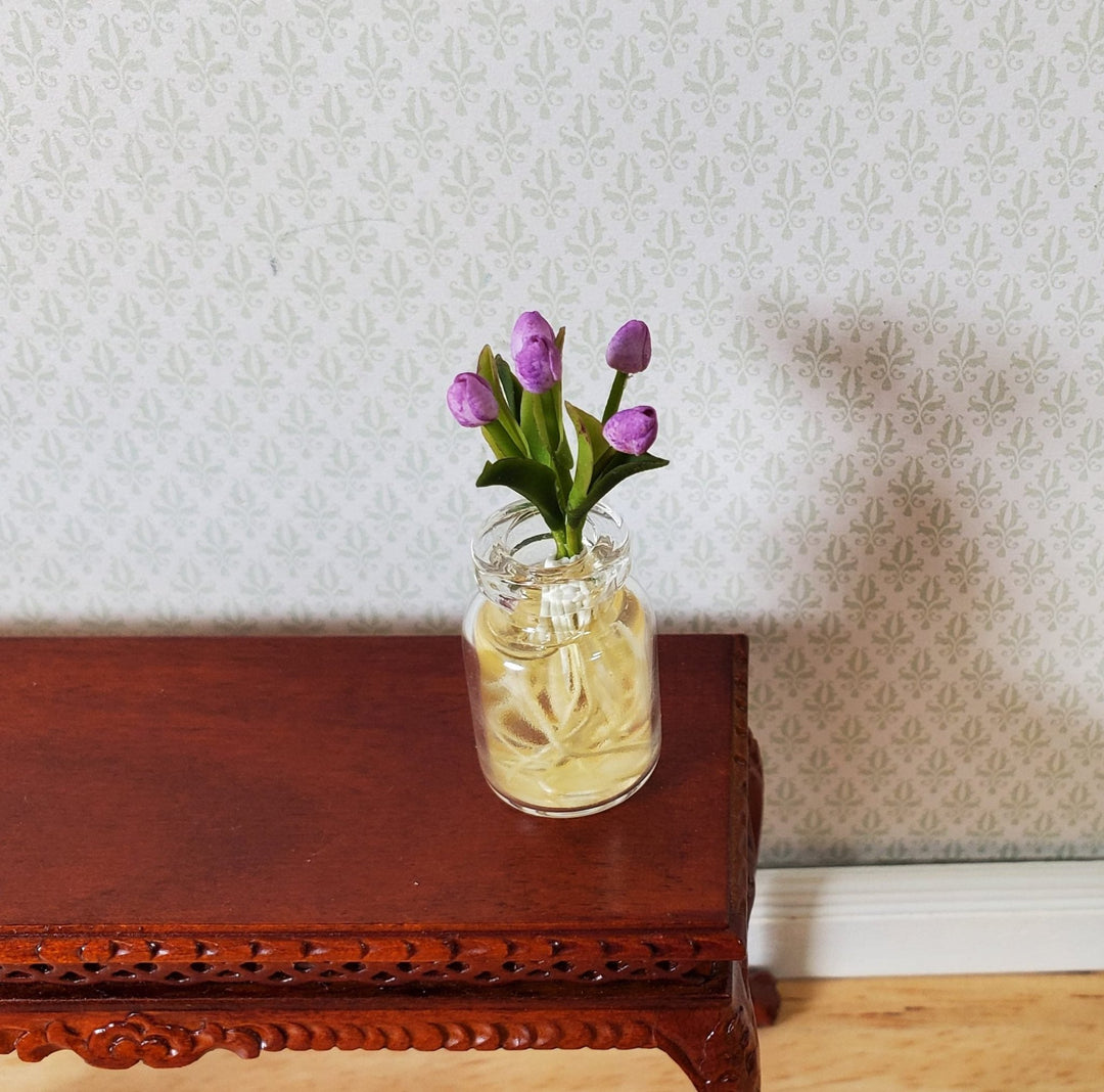 Dollhouse Lavender Tulip Bulbs with Roots in a Glass Jar1:12 Scale Miniature - MiniatureCrush